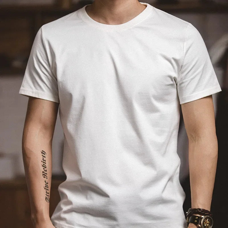 Classic Men’s Summer T-Shirt – 1 or 2 Pack Solid Cotton Short Sleeve Round Neck Tees in Black and Beige, Heavyweight and Versatile