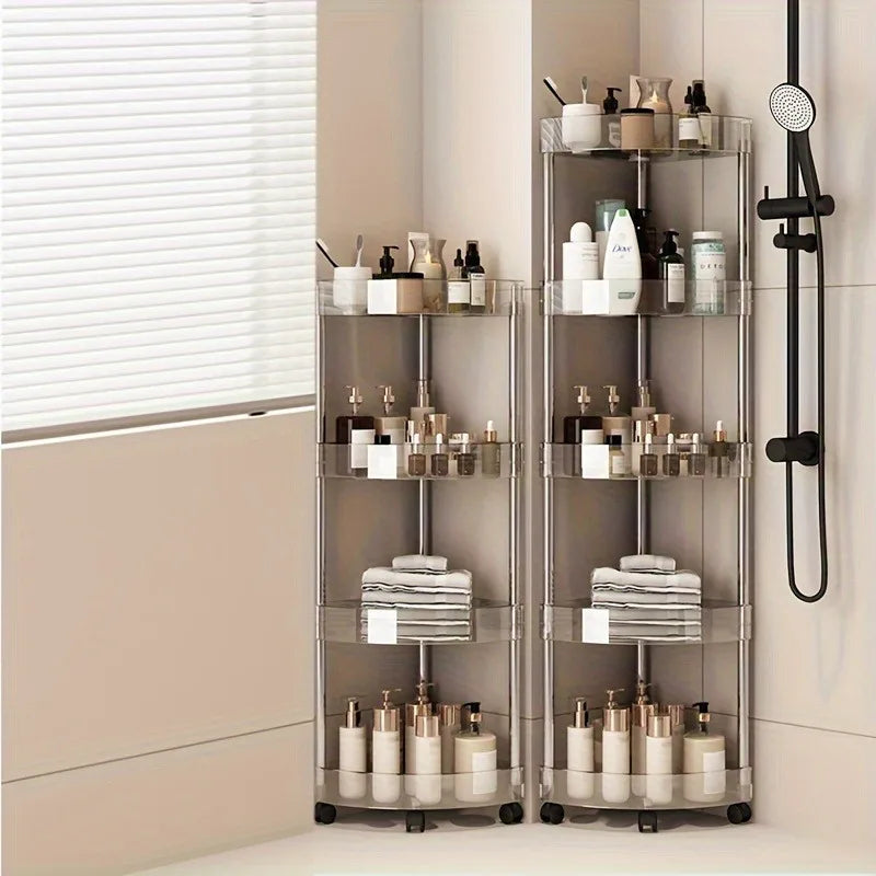 Large Capacity Acrylic Shelf Trolley – Bathroom & Kitchen Corner Storage Cart Organizer for Cosmetics and Home Essentials