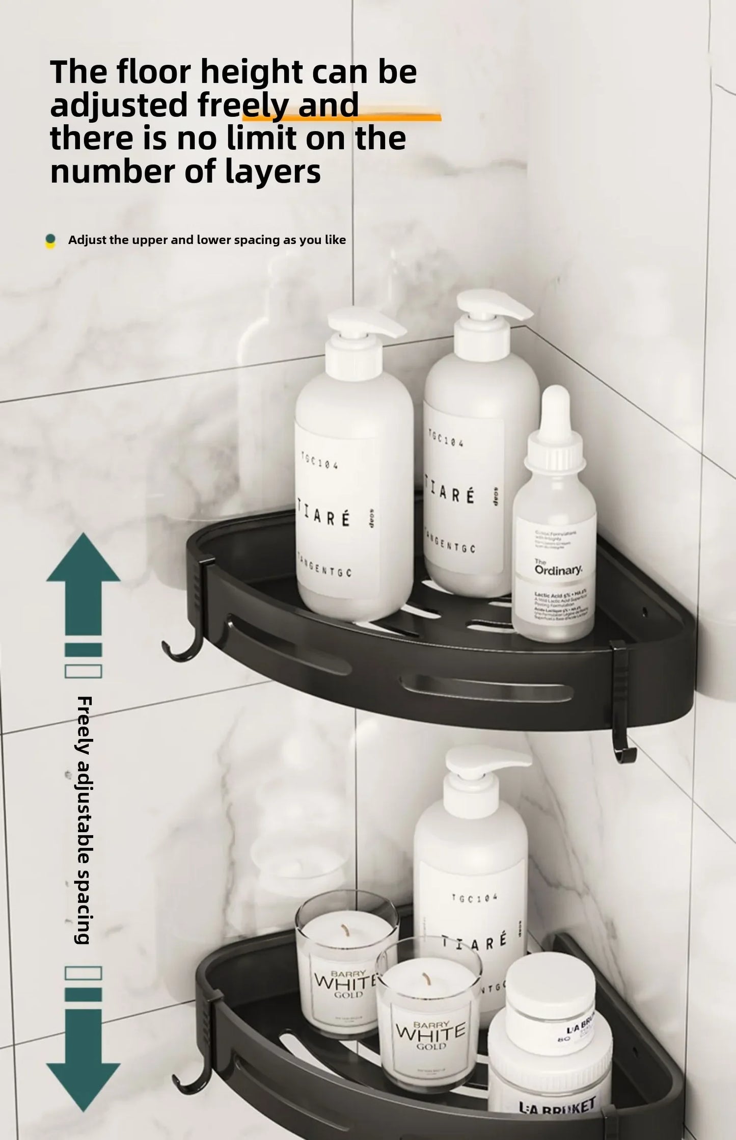 No-Drill Bathroom Organizer Shelves Kitchen Corner Rack for Shampoo, Makeup, Shower, and Towel Storage