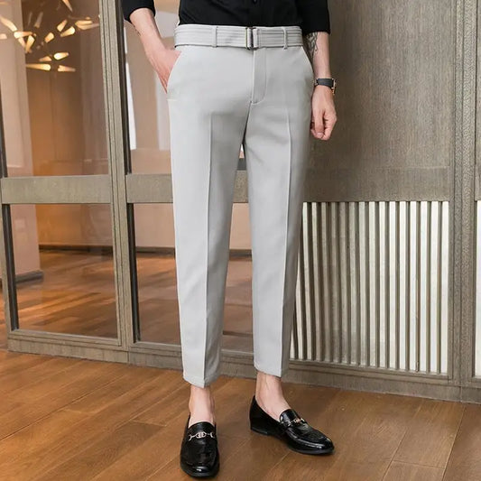 Men’s Korean-Style Slim Fit Summer Suit Pants – Lightweight Ice Silk Trousers, Business Casual Streetwear, Plus Sizes Available
