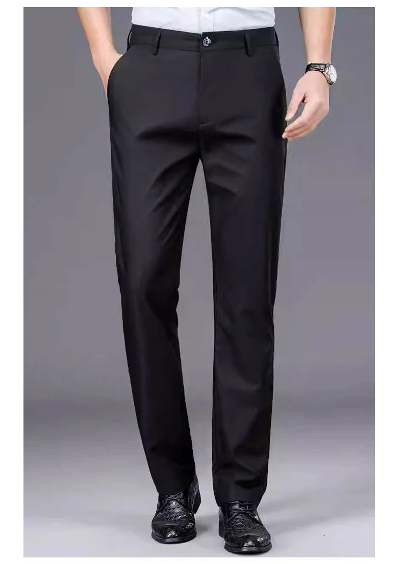 Men’s Stretch Slim-Fit Quick-Dry Suit Pants – Korean Style Straight Trousers for Office & Casual Wear (Spring/Autumn)