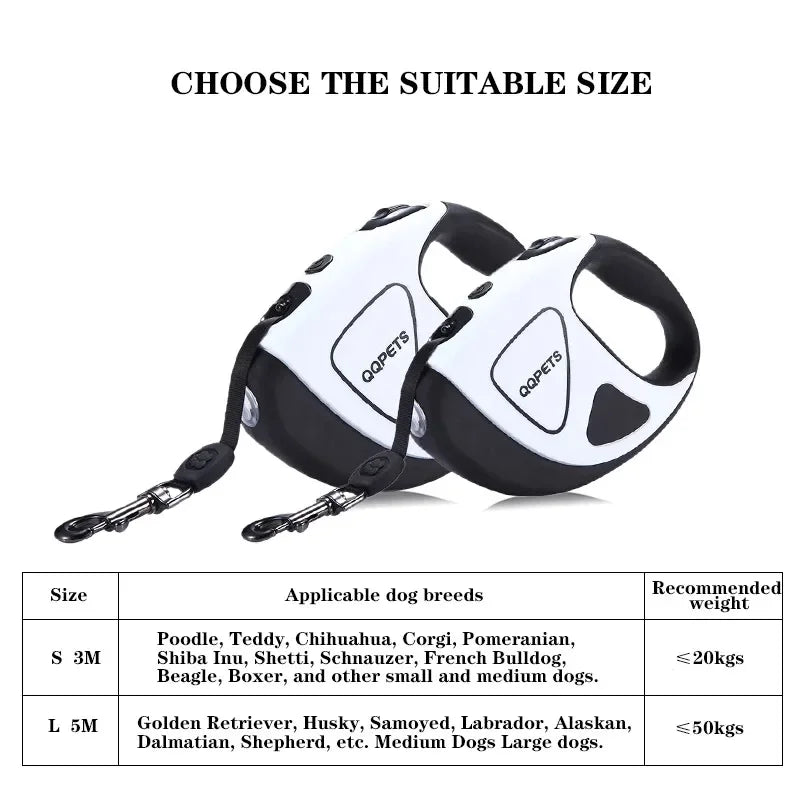 Retractable LED Dog Leash – 3M/5M Automatic Extendable Fiber Rope Pet Leash for Walking with Handheld Grip
