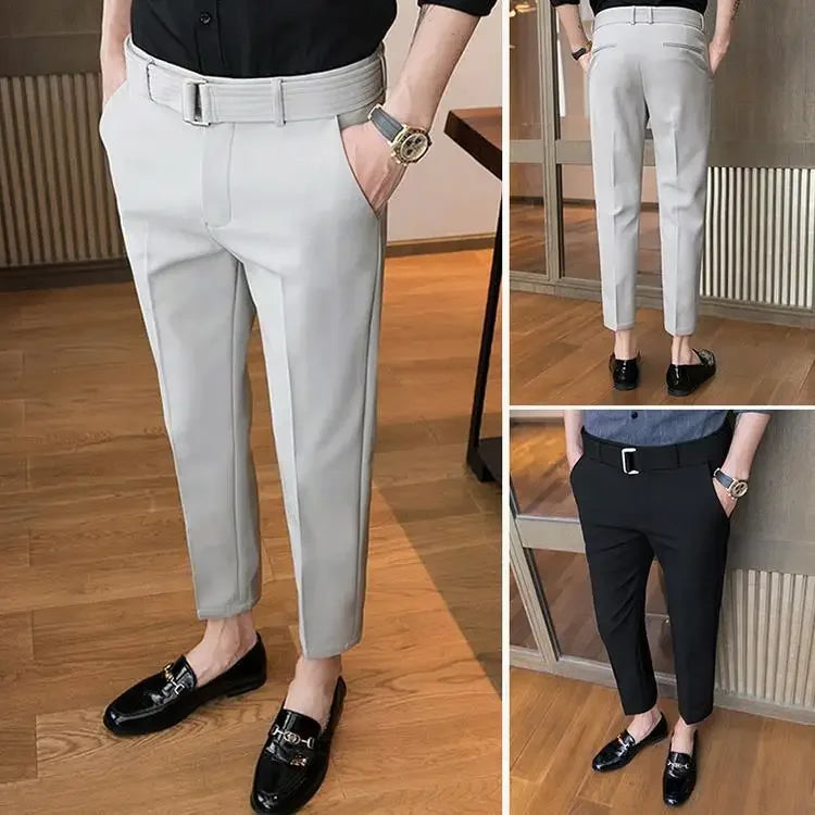 Men’s Korean-Style Slim Fit Summer Suit Pants – Lightweight Ice Silk Trousers, Business Casual Streetwear, Plus Sizes Available