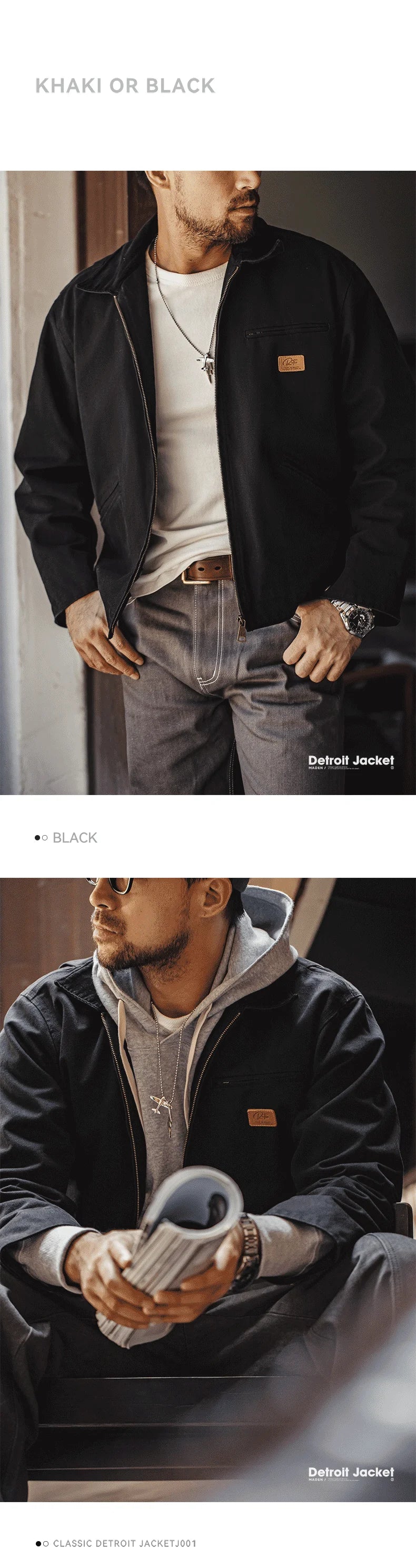 Maden Retro Interstellar J001 Canvas Detroit Hunting Jacket – Heavy-Duty Work Coat with Lapel Collar and Multiple Pockets