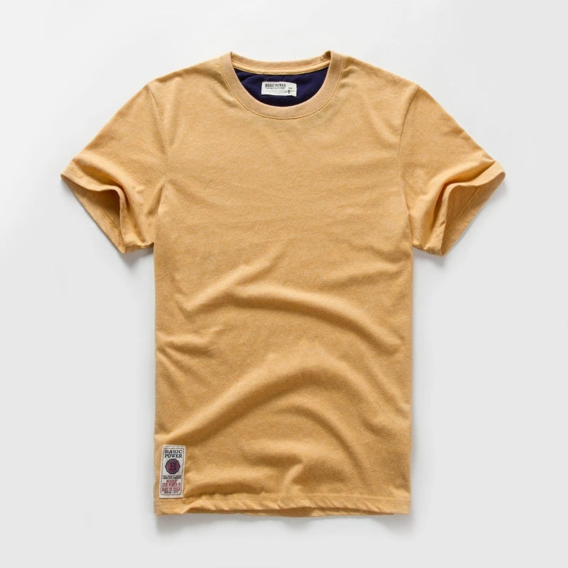 New Men's Cotton Solid Color Short Sleeve T-Shirt – Multi Pure Colors, Fancy Yarn Fabric in Wine, White, and Blue