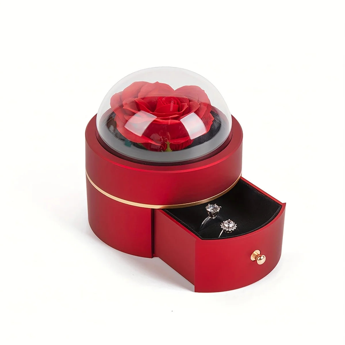Romantic Rose-Shaped Velvet Jewelry Gift Box – Round Ring & Necklace Packaging for Valentine's Day, Christmas, or Proposals