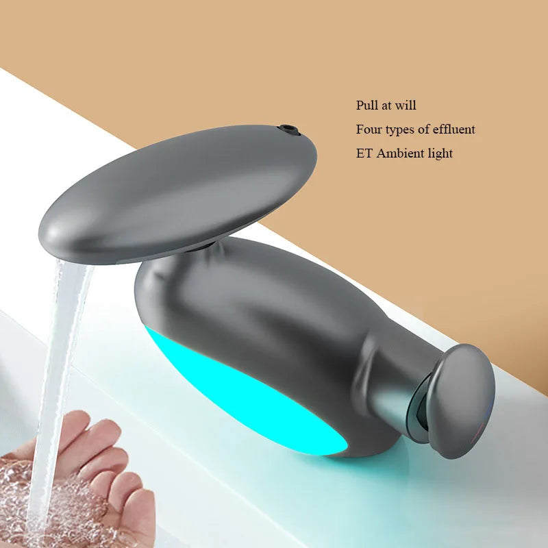 360° Rotating LED Basin Faucet with 4 Water Modes, Pull-Out Spout & Temperature Sensor – Drip-Free Hot & Cold Mixer Tap