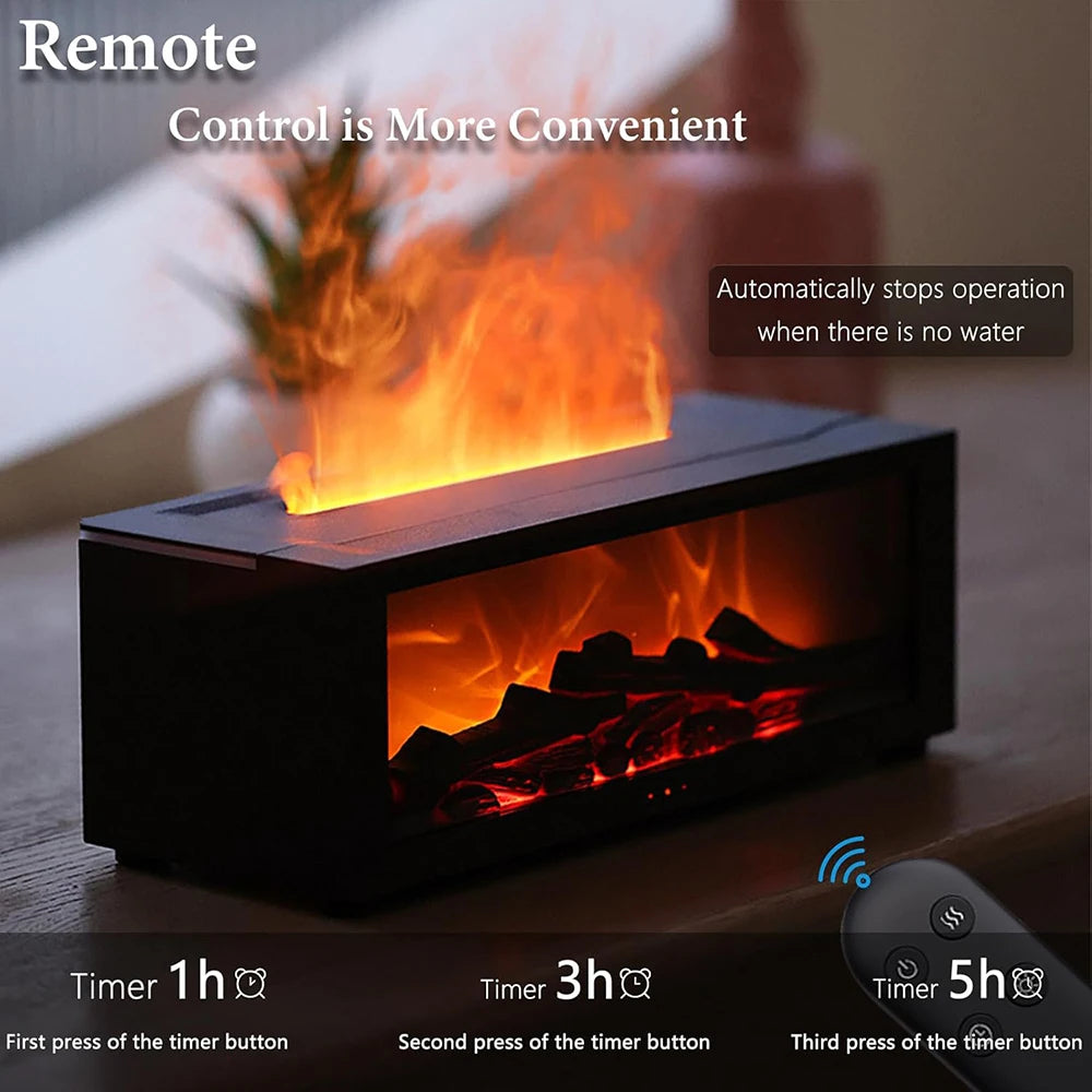 3D Flame Essential Oil Diffuser with Colorful Fireplace Aromatherapy Humidifier and Remote Control