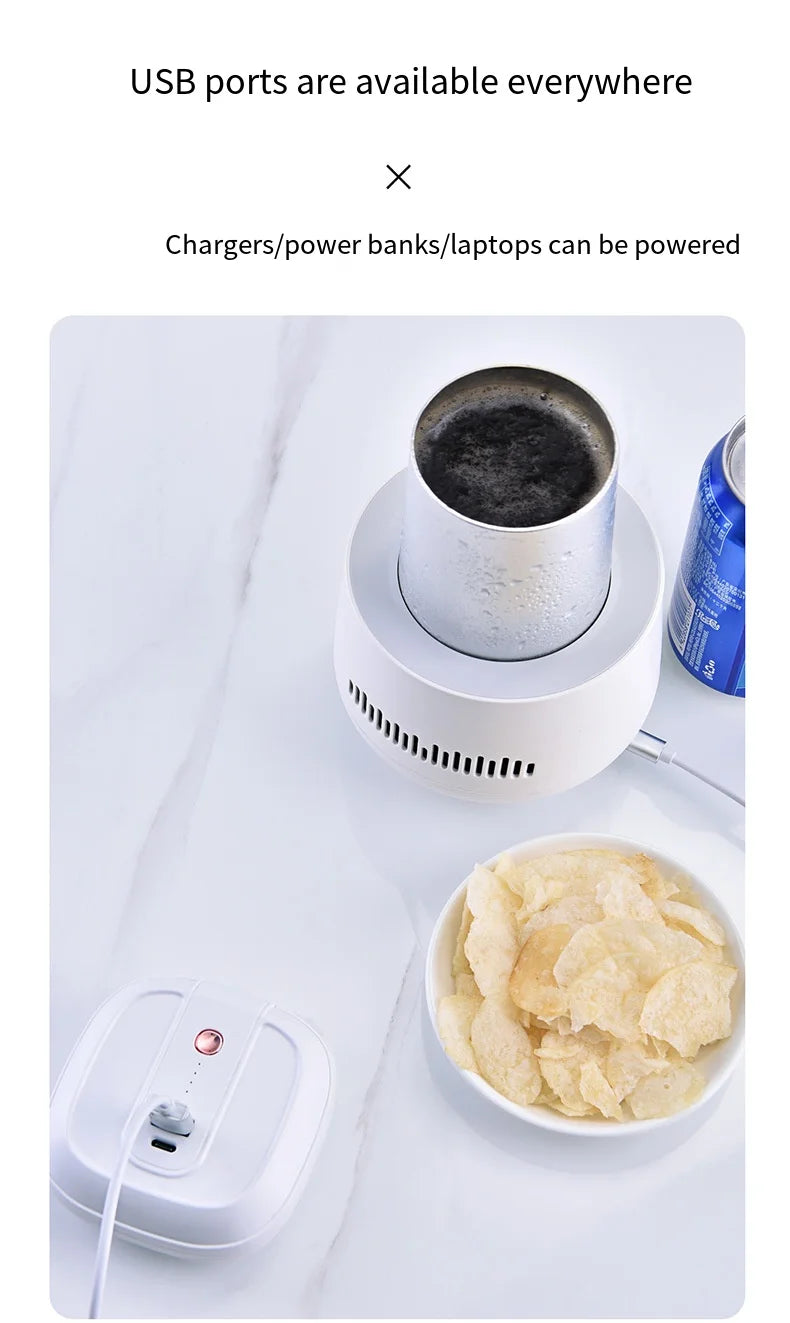 USB Mini Beverage Cooler Cup – Fast Cooling Mug for Soda, Beer, Water & Cans – Portable Drink Chiller for Car & Home Use