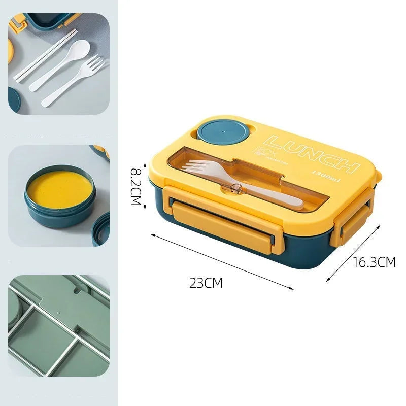1300ML 4-Compartment Bento Lunch Box with Cutlery – Microwave & Dishwasher Safe, Leakproof Food Container for School, Work & Adults