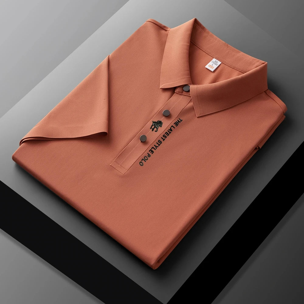 Men's Premium Printed Polo Shirt – Short Sleeve, Seamless Ice Silk, Breathable Golf & Business Casual Summer Tee