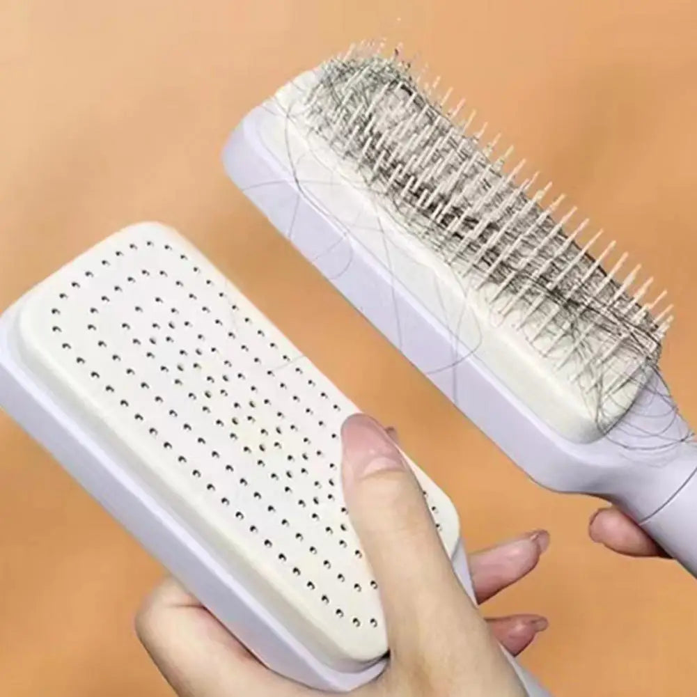 25cm Self-Cleaning Detangling Massage Comb – Anti-Static Retractable Hair Brush for Scalp Care & Hair Styling