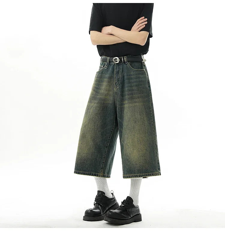 Men's Baggy Denim Shorts – Retro Y2K Casual Wide-Leg Calf-Length Jeans for Summer Streetwear
