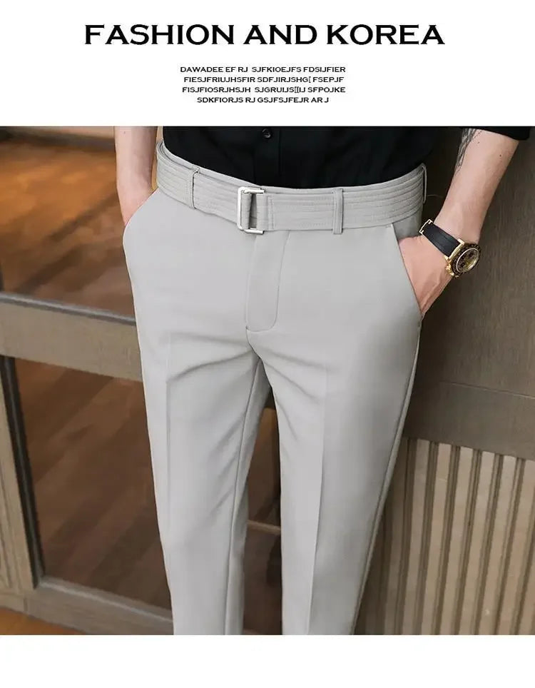 Men’s Korean-Style Slim Fit Summer Suit Pants – Lightweight Ice Silk Trousers, Business Casual Streetwear, Plus Sizes Available