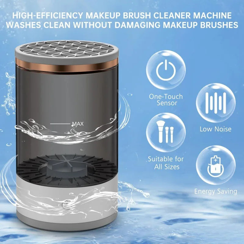 Portable USB Electric 3-in-1 Makeup Brush Cleaner with Drying Rack – Fast and Easy Brush Washer