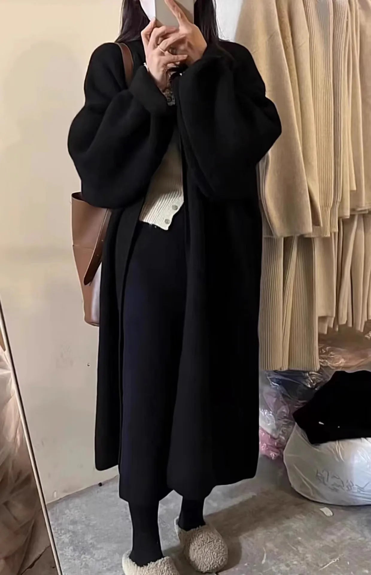 2024 Women's V-Neck Knit Cardigan – Long Sleeve Open Front Sweater, Loose Fit Solid Color Winter Outerwear