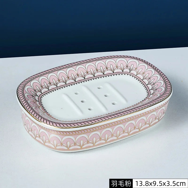 Luxury Ceramic Soap Dish with Irregular Stripes and Perforated Drainage – Household Bathroom Accessory with Washstand Gargle Cup