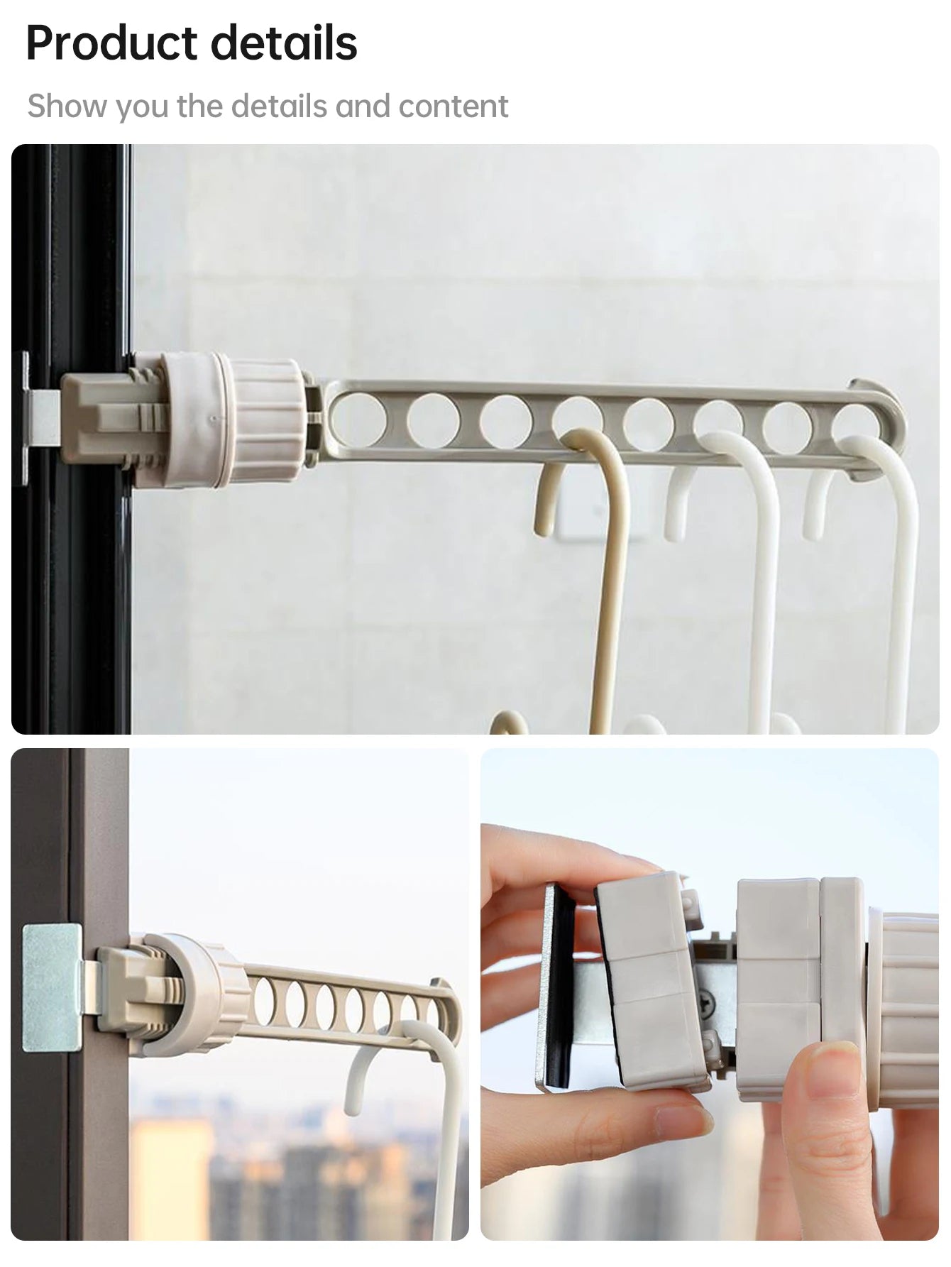 Wall-Mounted Clothes Drying Rack for Balcony & Bathroom – 8-Hole Space-Saving Indoor Laundry Hanger