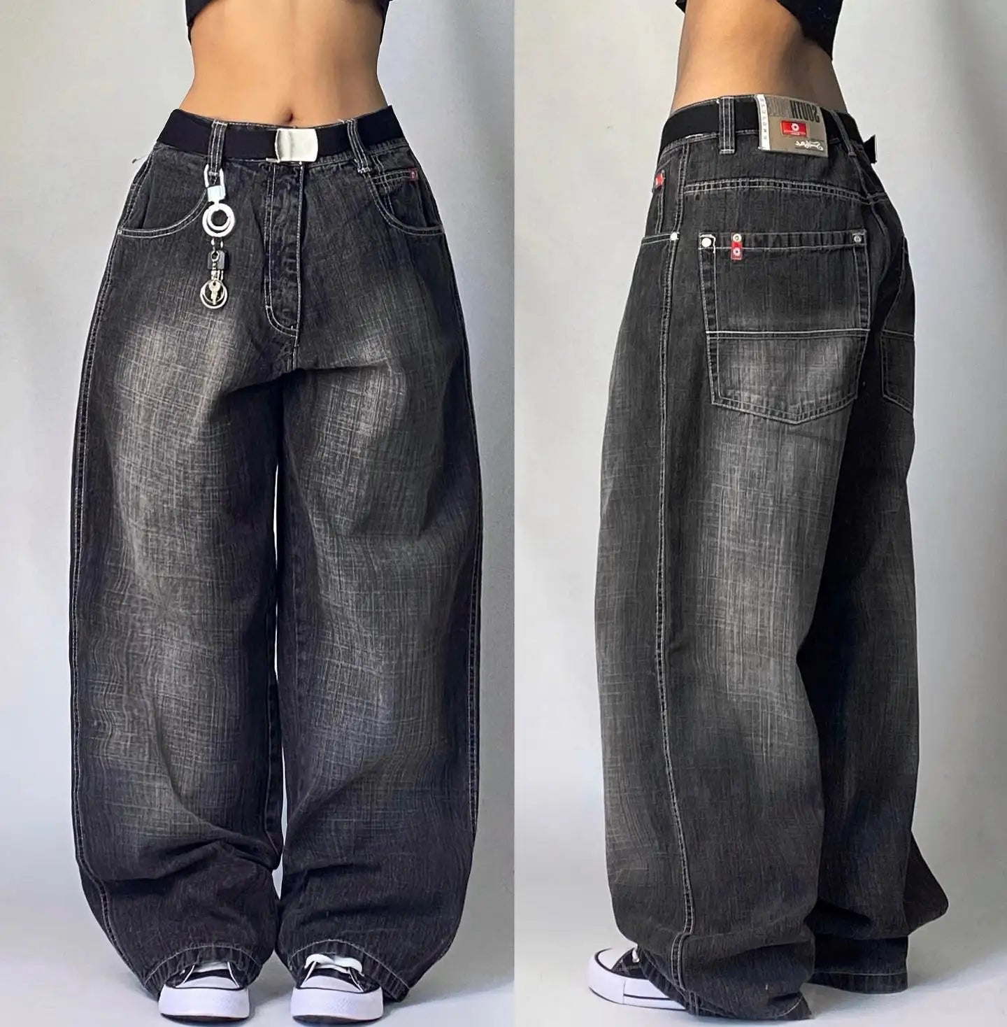 Men's Y2K Streetwear Washed Baggy Jeans – High Waist Wide-Leg Denim Pants in Retro Harajuku Punk Style