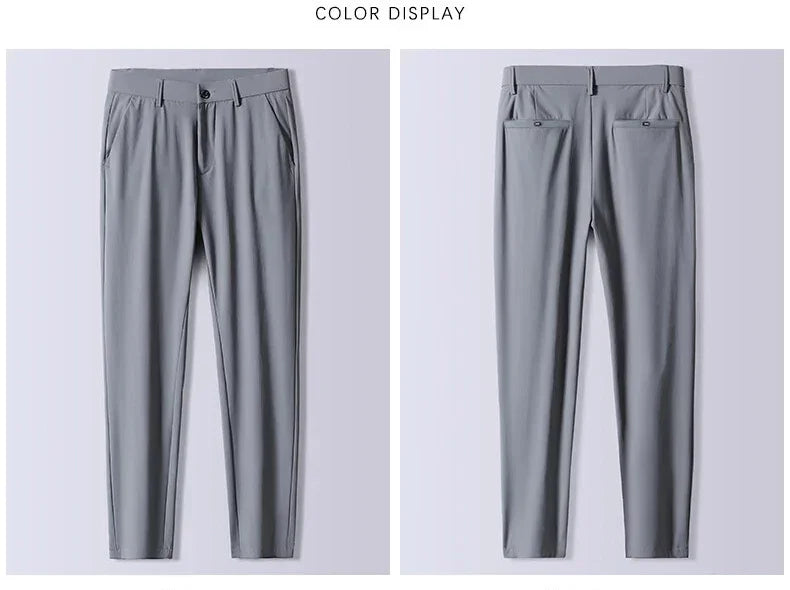 Men's Summer Lightweight Stretch Suit Pants – Slim Fit Korean Style Business Casual Trousers with Elastic Waist