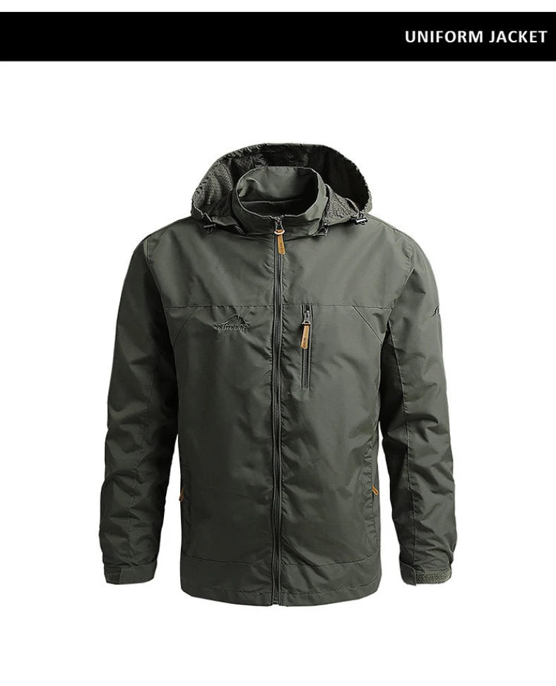 Men's Waterproof Hooded Windbreaker – Casual Outdoor Jacket for Hiking, Camping, and Fishing