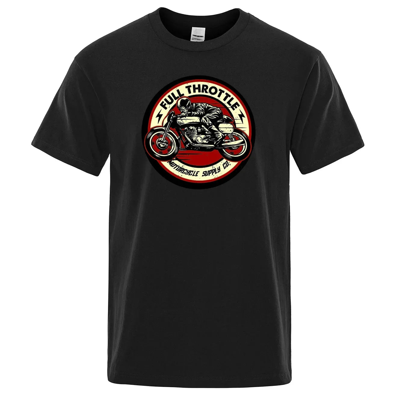 Full Throttle Motorcycle Graphic T-Shirt – Rockabilly Biker Style Cotton Tee for Men, Casual Loose Fit Summer Top