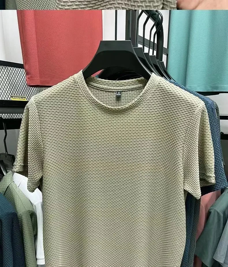 Men's Summer Ice Silk Mesh T-shirt – Lightweight Short Sleeve Breathable Tee, 2025 Solid Color Casual Top