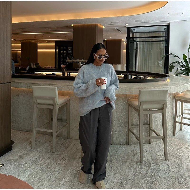 Women's Cozy Mohair Striped Knit Sweater – Warm O-Neck Pullover with Full Sleeves, Autumn 2025 Fashion