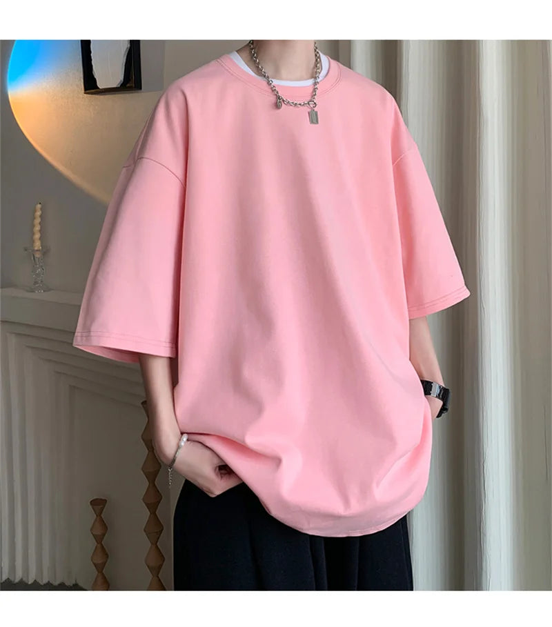 Men’s Oversized White Cotton T-Shirt – Solid Color Summer Casual Fashion Tee, Size up to 5XL