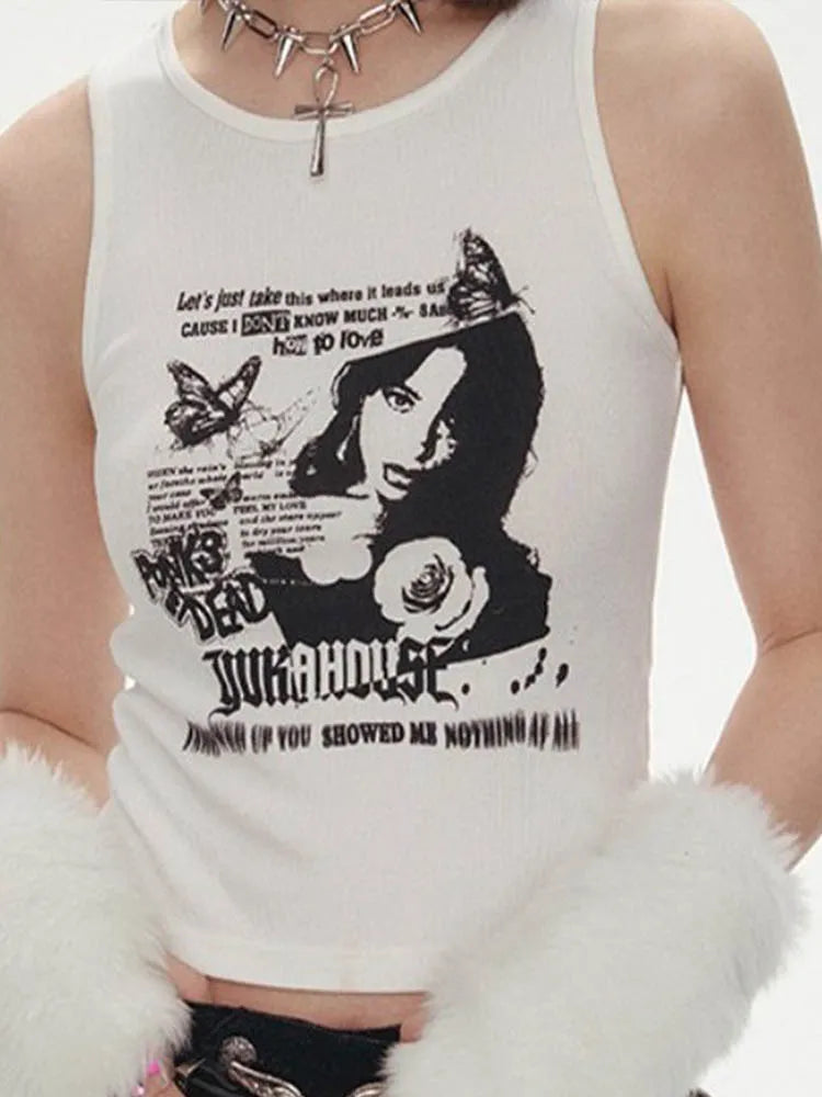 Y2K-Inspired Grunge Ribbed Knit Crop Tank Top for Women – Sleeveless, Sexy Streetwear Aesthetic from the 2000s
