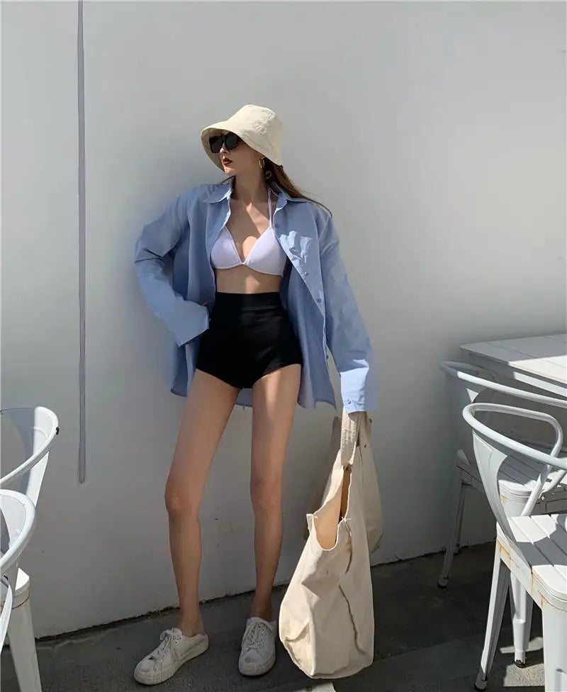 Women's High-Waist Black Shorts – Slim Fit Solid Color Summer Bottoms for Dance, Club, K-pop, and Streetwear Style (Up to 5XL)