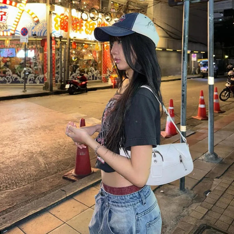 Y2K Off-Shoulder Gothic Crop Tee – Women's Letter Print Punk Streetwear Top, Grunge Aesthetic Harajuku Summer T-Shirt