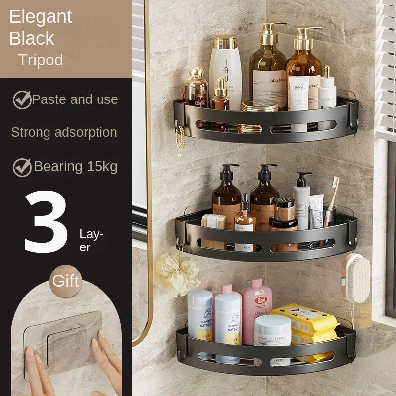No-Drill Bathroom Organizer Shelves Kitchen Corner Rack for Shampoo, Makeup, Shower, and Towel Storage