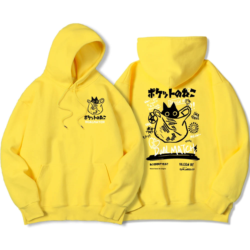 Y2K Harajuku Kawaii Cat Couple Print Hoodie – Unisex Oversized Fleece Pullover for Autumn, Warm Hip Hop Style Sweatshirt