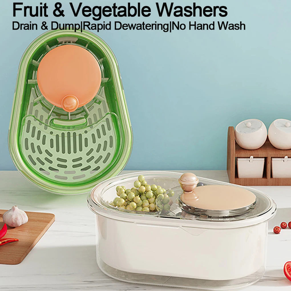 Manual Salad Spinner & Fruit Washer Set – Hand Crank Vegetable Dryer and Drain Basket for Kitchen Use