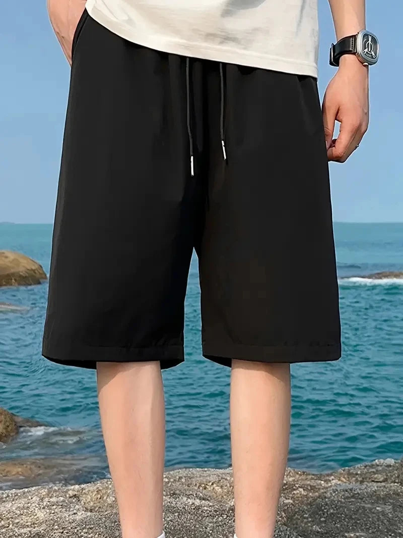 New Summer Solid Color Casual Shorts – Trendy, Loose-Fit Sports & Beachwear for Men