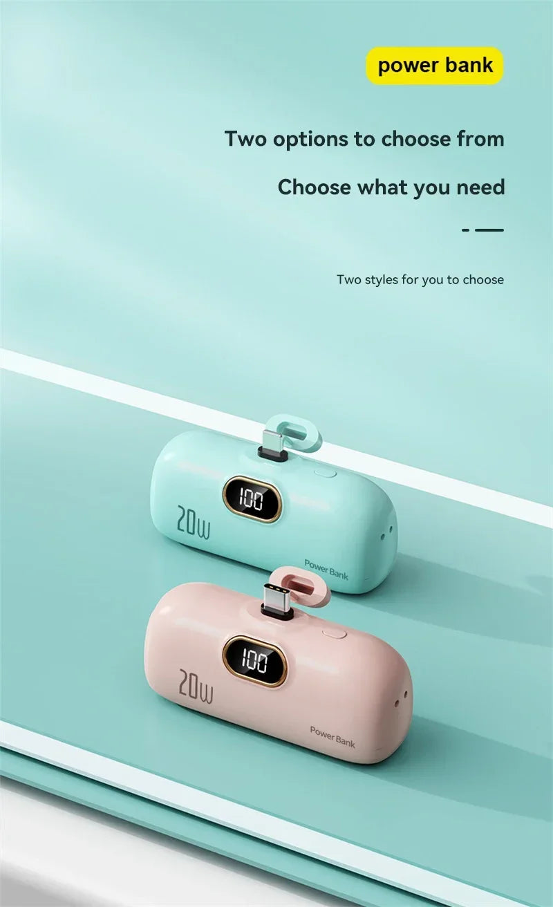 Mini 10000mAh Portable Power Bank with Built-in Cables – Compact External Battery Charger for iPhone & Type-C Devices