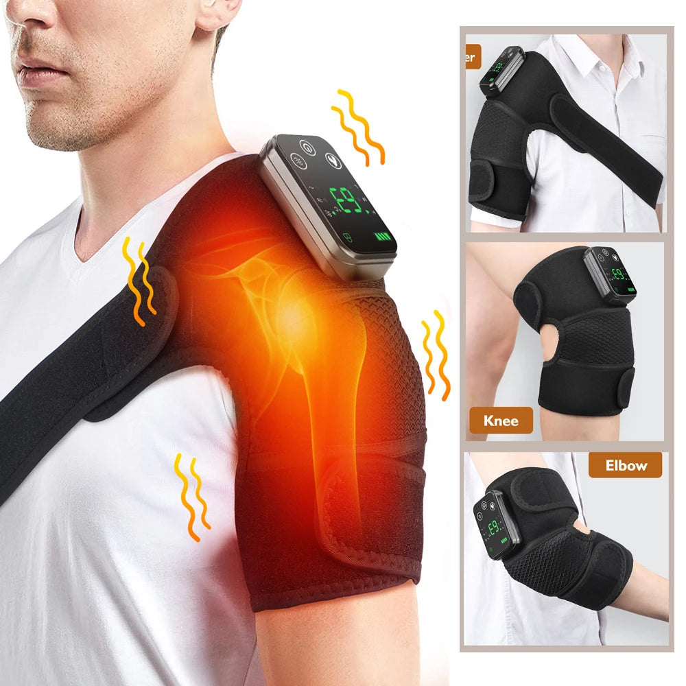 Rechargeable Electric Shoulder Massager with Heating & Vibration – Thermal Therapy Belt for Knee & Arthritis Pain Relief