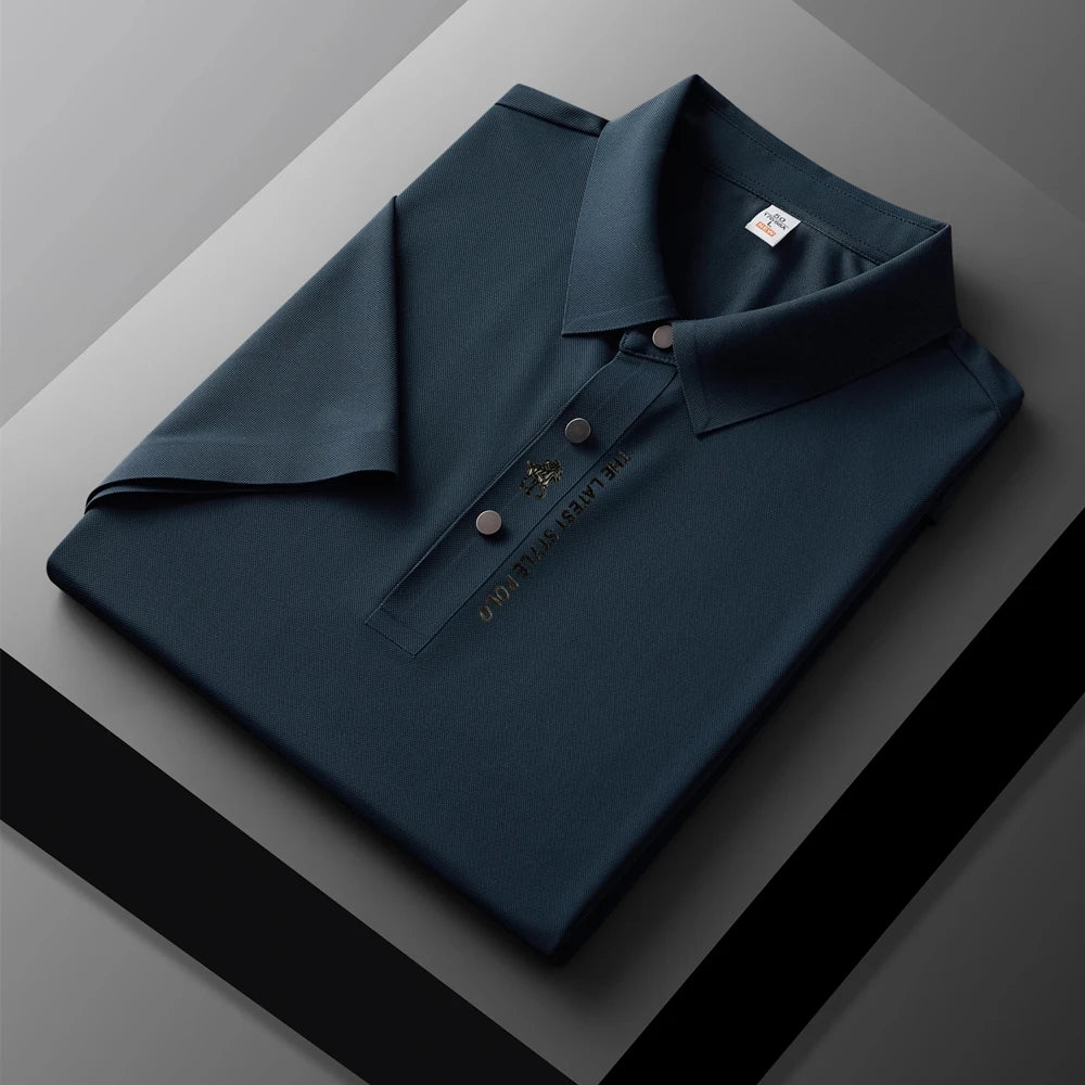Men's Premium Printed Polo Shirt – Short Sleeve, Seamless Ice Silk, Breathable Golf & Business Casual Summer Tee