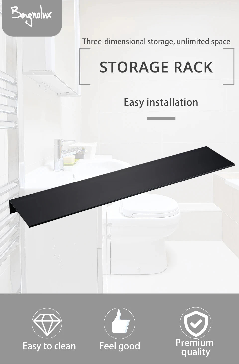 Matte Black Wall-Mounted Shelf – Modern Bathroom & Kitchen Storage Rack (30-50cm) – Shower Organizer Wholesale Promotion