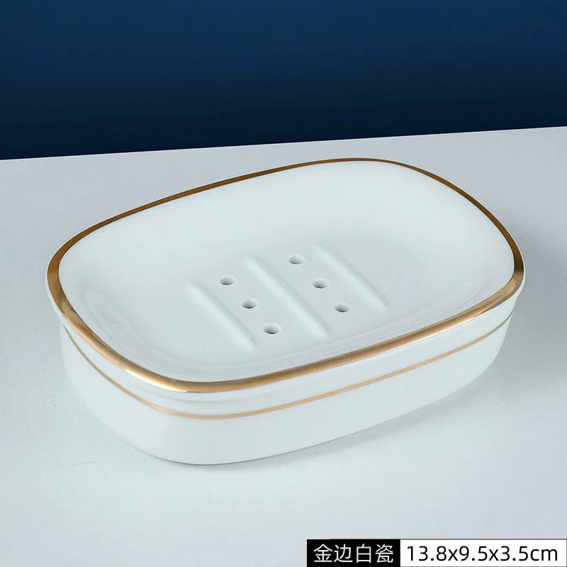 Luxury Ceramic Soap Dish with Irregular Stripes and Perforated Drainage – Household Bathroom Accessory with Washstand Gargle Cup
