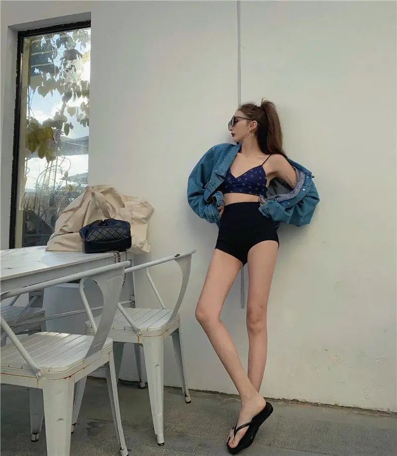 Women's High-Waist Black Shorts – Slim Fit Solid Color Summer Bottoms for Dance, Club, K-pop, and Streetwear Style (Up to 5XL)