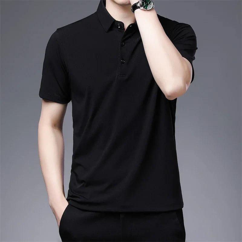 2024 Men's Solid Color Polo Shirt – Summer Casual Business Style, Short Sleeve, Comfortable & Breathable