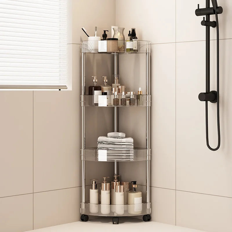 Large Capacity Acrylic Shelf Trolley – Bathroom & Kitchen Corner Storage Cart Organizer for Cosmetics and Home Essentials