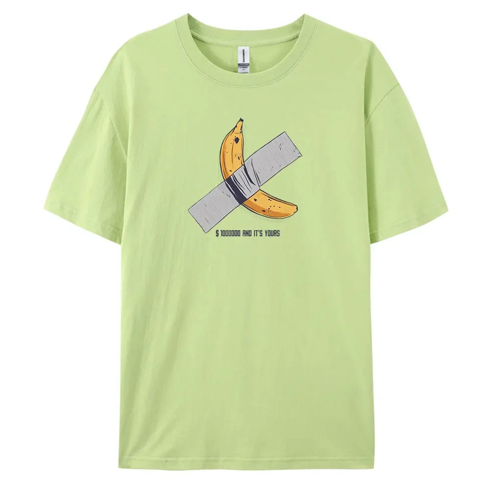 Men's Oversized Casual Banana Print T-Shirt – 100% Cotton Short Sleeve Fashion Tee