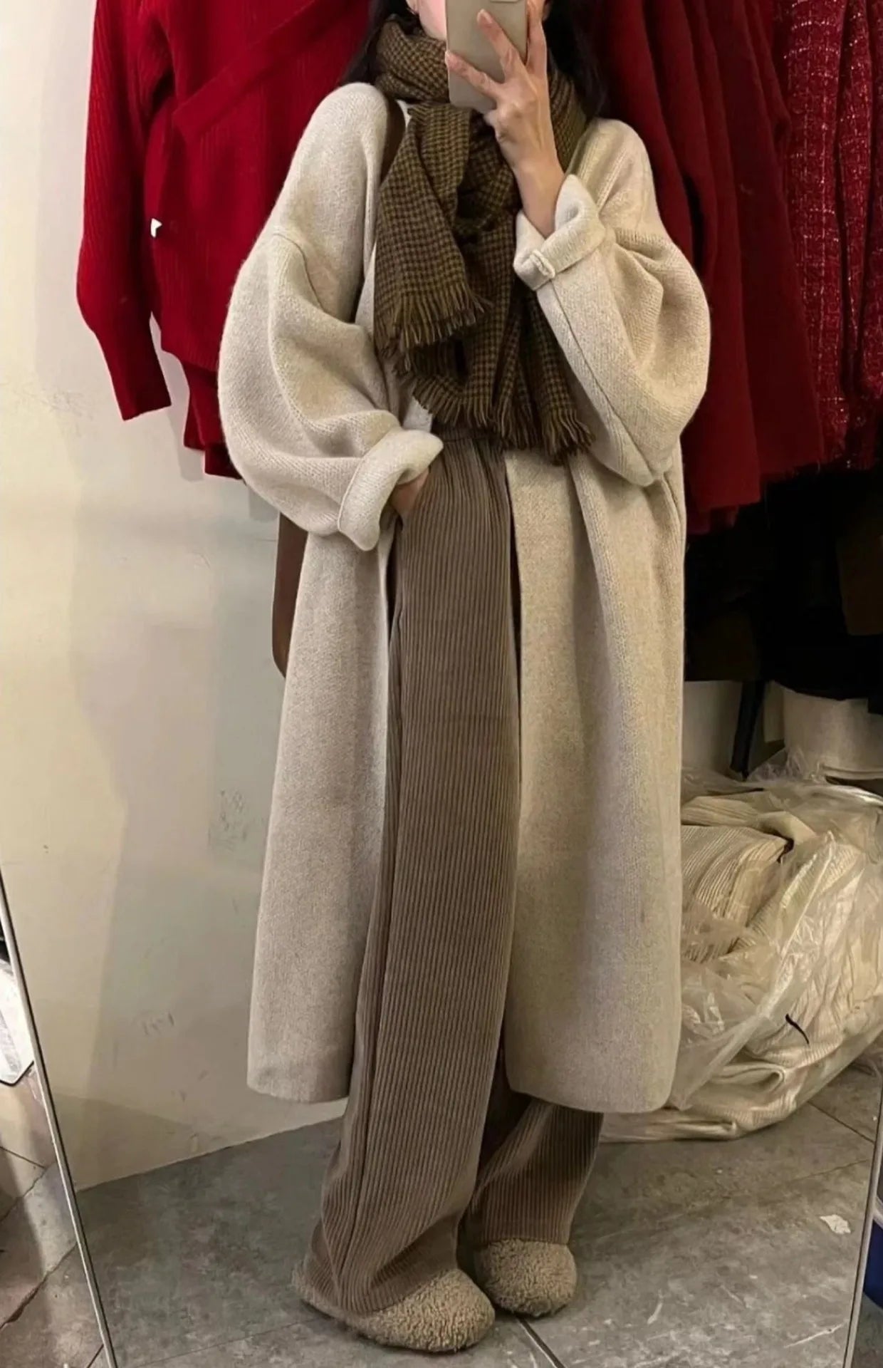 2024 Women's V-Neck Knit Cardigan – Long Sleeve Open Front Sweater, Loose Fit Solid Color Winter Outerwear
