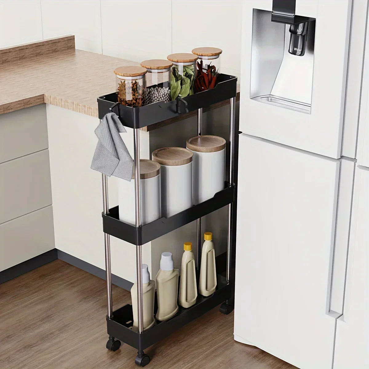 4-Tier Rolling Bathroom Storage Cart with Wheels – Multi-Purpose Corner Organizer Shelf for Home Use