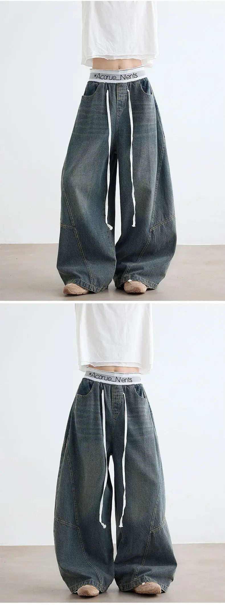 New American Style Men’s Stretch Wide-Leg Cowboy Jeans – Retro Washed Loose Fit Denim for Autumn & Winter 
