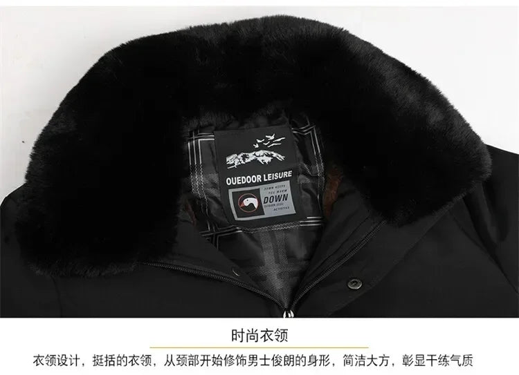 Men’s Solid Winter Parka with Fur Hood – Loose, Waterproof Fleece-Lined Vintage Streetwear Jacket