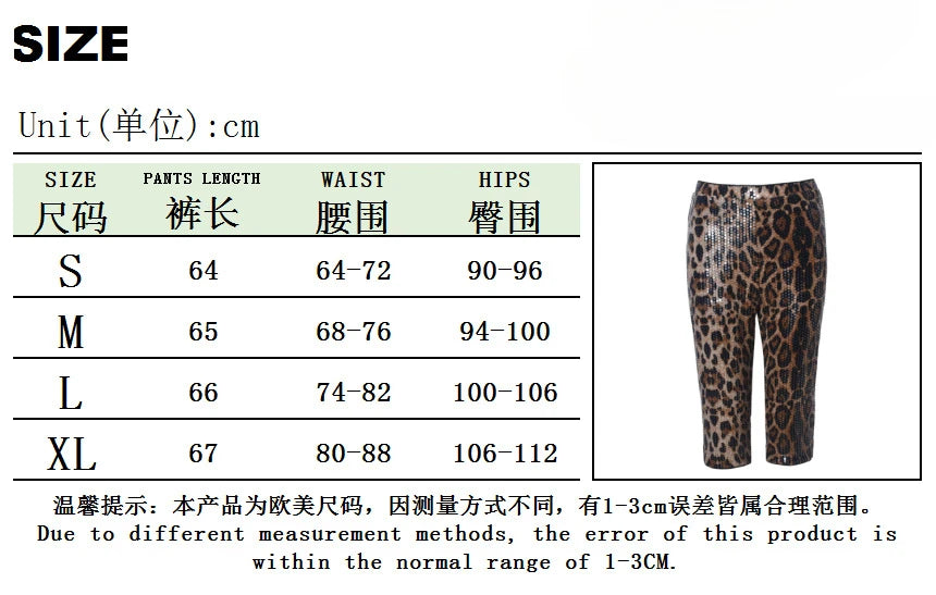 Women's Leopard Print Sequin Shorts – Sexy Knee-Length Clubwear, Slim Fit Party Pants for Evening & Street Style 